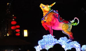 A bull-shaped lantern is seen at Laomendong historic block to mark the Year of the Ox in Nanjing, Jiangsu Province of China.