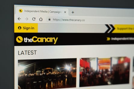 Closeup of the Canary homepage and its yellow and black masthead and logo.