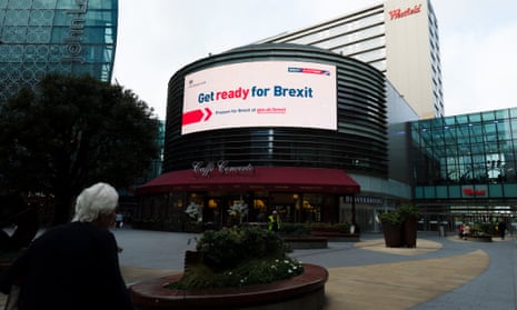 A "Get ready for Brexit" information billboard seen in Stratford Shopping Centre, London.