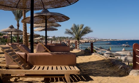Empty beach chairs are seen at a resort in Sharm El Sheikh, Egypt.
