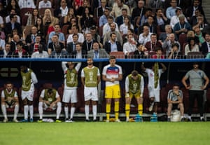 The England bench look dejected following the semi-final defeat to Croatia at the Luzhniki Stadium.