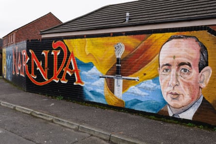 A mural with a picture of CS Lewis, a sword and the word Narnia