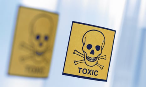 Bottles with warning labels for toxic substances