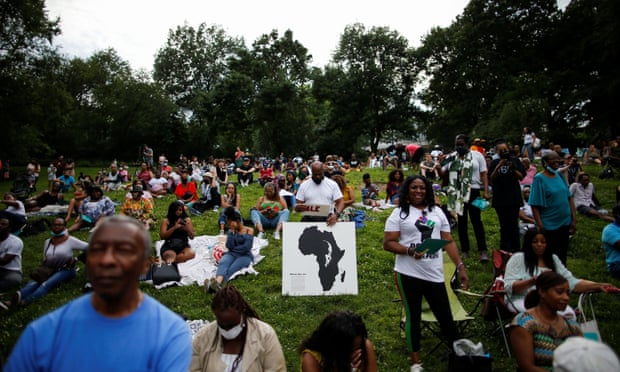 People in New York gather in Manhattan to celebrate Juneteenth us,Juneteenth,19 June 1865,Emancipation Proclamation,Atlanta,leader Martin Luther King Jr,Ebenezer Baptist church, Juneteenth a state holiday