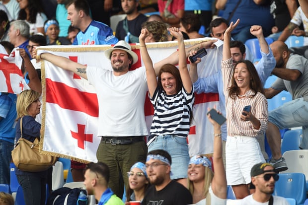 Fans donated the Georgian flag to support Khvicha Kvaratskhelia Napoli Stadio Diego Armando Maradona on Sunday.