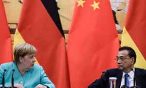 German chancellor Angela Merkel and Chinese premier Li Keqiang at a joint press conference at the Great Hall of the People in Beijing, China.