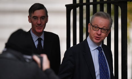 Michael Gove (right) and Jacob Rees-Mogg in Downing Street for the weekly cabinet meeting.