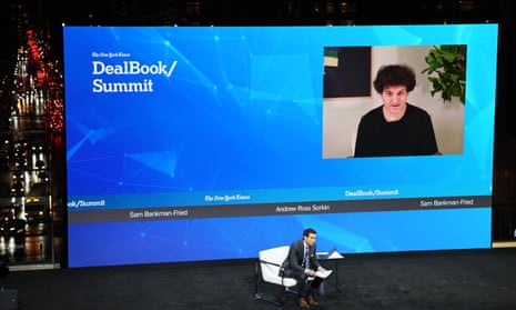 Journalist Andrew Ross Sorkin speaks with FTX founder Sam Bankman-Fried during the New York Times DealBook summit.