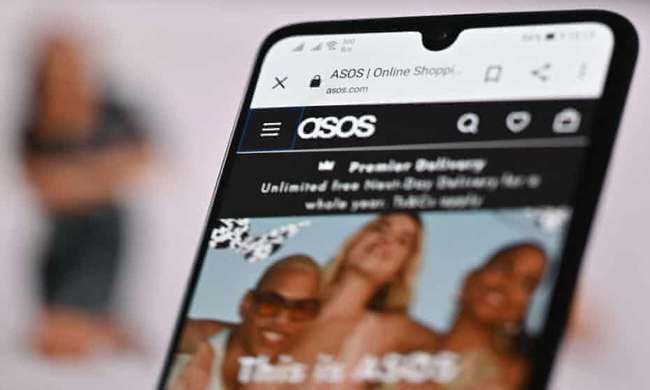 Website of Asos on a mobile phone