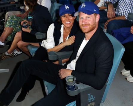 Prince Harry and his wife Meghan at Dodger Stadium in Los Angeles, 28 October 2025.