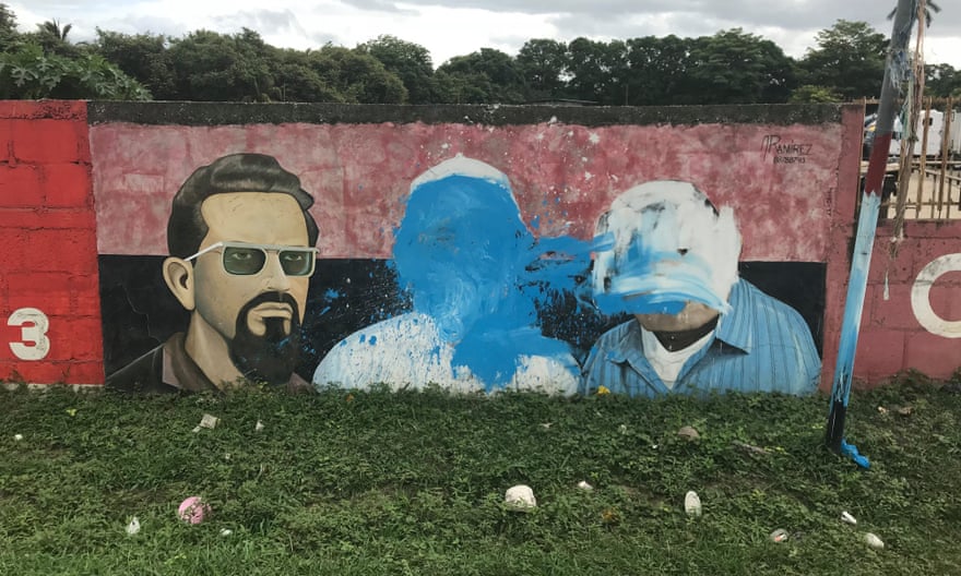 A Sandinista mural defaced by protesters in Nicaragua’s Rivas department, where Mukul is located.