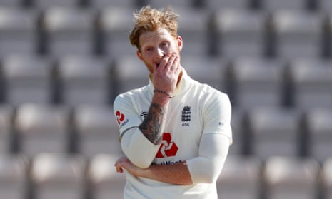Ben Stokes reacts to a missed chance during England's loss to the West Indies.