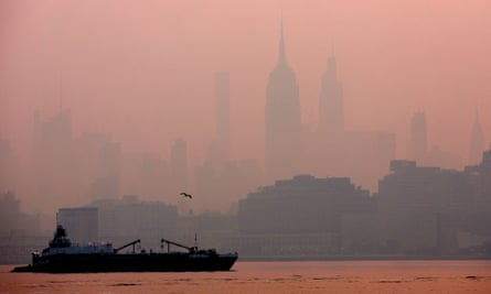 The Empire State Building in midtown Manhattan in New York City shortly after sunrise on 8 June 2023.