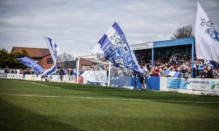 Part of the 1,885 crowd that saw Bury win promotion at Radcliffe’s Stainton Park, the club’s home stadium.