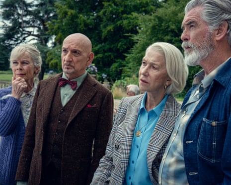 Celia Imrie, Ben Kingsley, Helen Mirren and Pierce Brosnan in the film The Thursday Murder Club.
