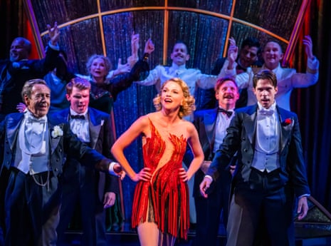 Robert Lindsay, Jack Wilcox, Sutton Foster, Haydn Oakley and Samuel Edwards in Anything Goes at the Barbican. 