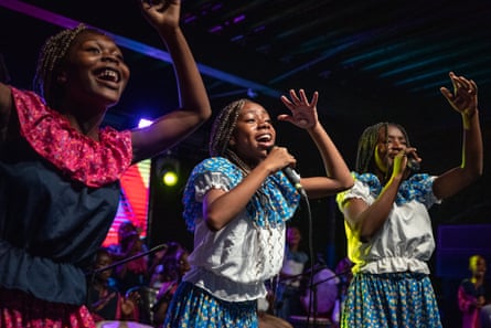 Youth groups participate during the opening night of the Drum Festival. San Basilio de Palenque