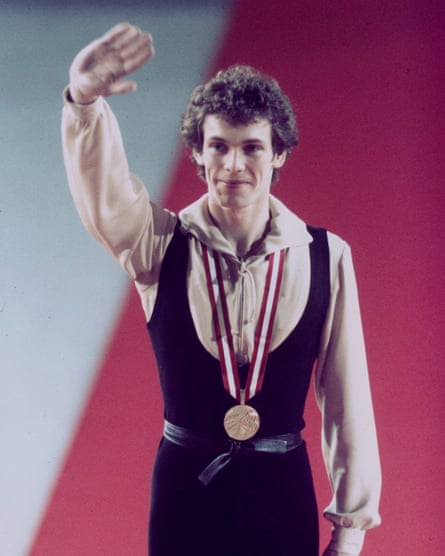 John Curry waves to the crowd after winning the gold medal at the 1976 Olympics in Innsbruck.