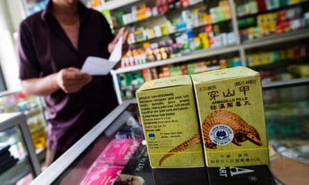 A shop in Indonesia selling pangolin TCM products originating in Guangxi province, China.