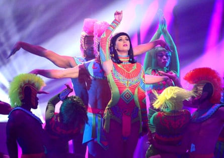 Katy Perry on stage at the Brit awards, 2014.