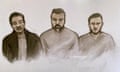 Court sketch of three male accused