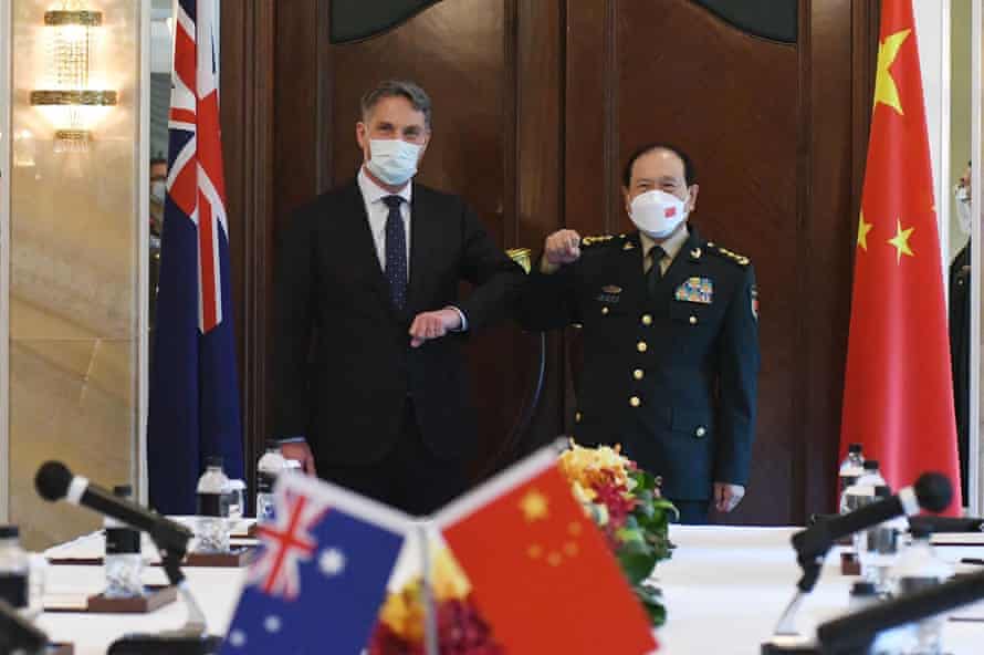 Australian Defense Minister Richard Marles and Chinese Defense Minister Wei Fenghe at the Shangri-La Dialogue summit in Singapore.