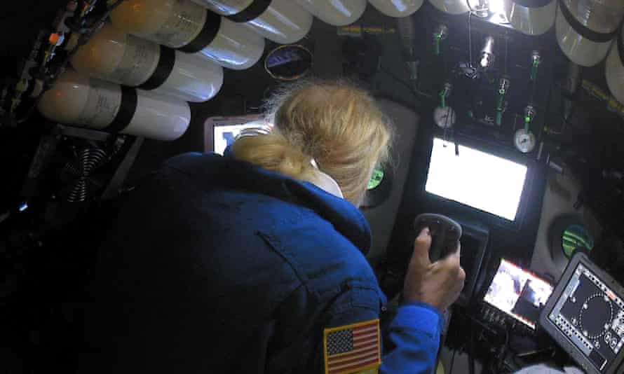 Undersea explorer Victor Vescovo pilots the submarine DSV Limiting Factor in the Pacific Ocean’s Mariana Trench.