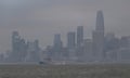a hazy city skyline