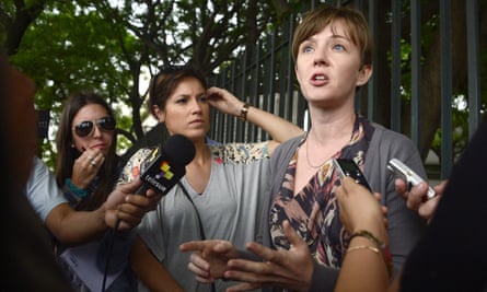 ‘I’m really interested in power’: Cori Crider talking to reporters in Montevideo in 2014 when she represented Guantanamo prisoners.