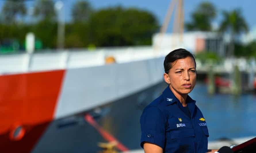 Capt Jo-Ann Burdian speaks during a press conference at the US Coast Guard sector Miami on Wednesday.
