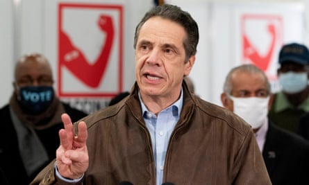 Andrew Cuomo during a visit to a vaccination site in New York on Tuesday