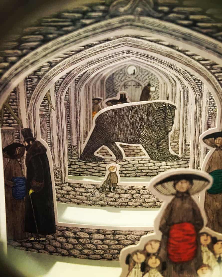 Ominous illustration with people and a big beast