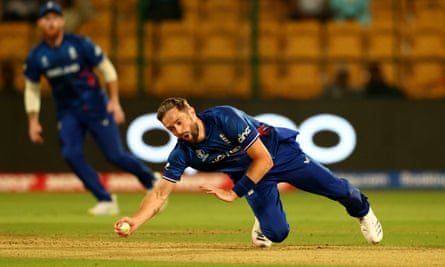 Chris Woakes in action for England at the Cricket World Cup.