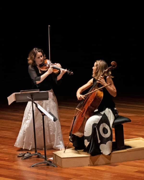 Patricia Kopatchinskaja (violin) and Sol Gabetta (cello), perform at Queen Elizabeth Hall, South Bank, London,