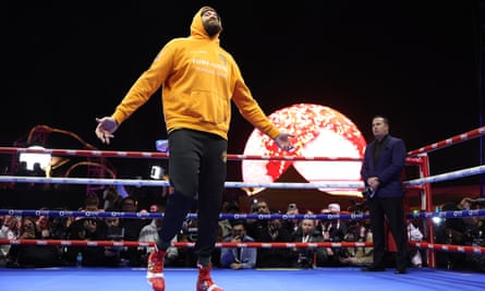 Tyson Fury in the ring during the open workout in Riyadh, Saudi Arabia