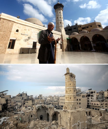 Al-Omari mosque seen in 2013 and again in January last year.
