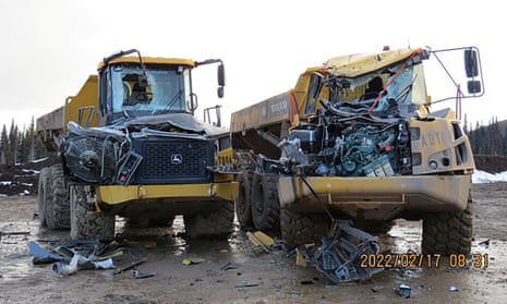 Damaged vehicles at Coastal GasLink’s Morice River Forest Service Road site