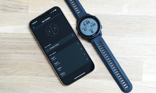 The data screen configuration settings shown on the Connect app on an iPhone