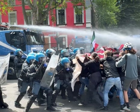Clashes between police and Askatasuna protesters near the former social center.