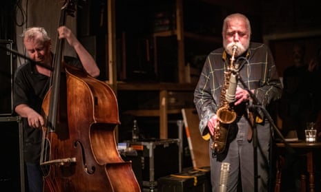 A big, gruff, fruity honk … Peter Brötzmann with bassist John Edwards at the Oto Cafe, London.