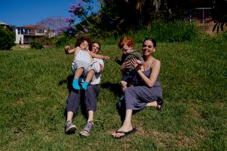 Trevanna and Deslie with their children at the Macleay River, Kempsey.