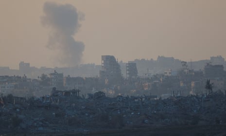 Smoke over Gaza, as seen from southern Israel, after Israeli airstrikes