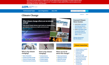 The placeholder snapshot of the EPA’s climate change webpage pre-Trump administration.