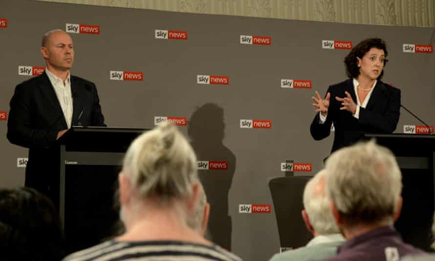 Treasurer Josh Frydenberg and Kooyong independent candidate Monique Ryan during a televised debate
