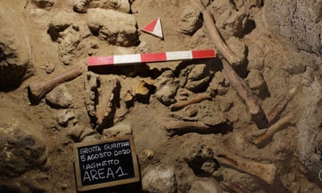 Fossilised remains of nine Neanderthals in the Guattari Cave in San Felice Circeo, south of Rome, Italy.