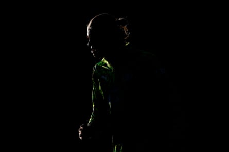 Erling Haaland in shadow during the warm-up.