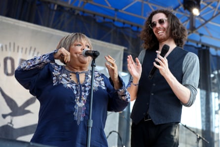 Staples and Hozier perform during Newport Folk festival in 2019.