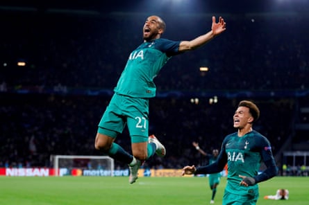 Lucas Moura celebrates after scoring the goal that took Tottenham to the Champions League final in 2019.