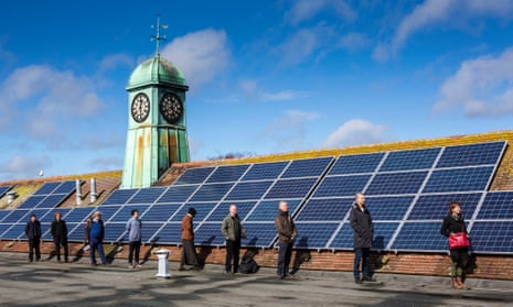 Solar panels on the roof of the Priory school in Lewes, East Sussex