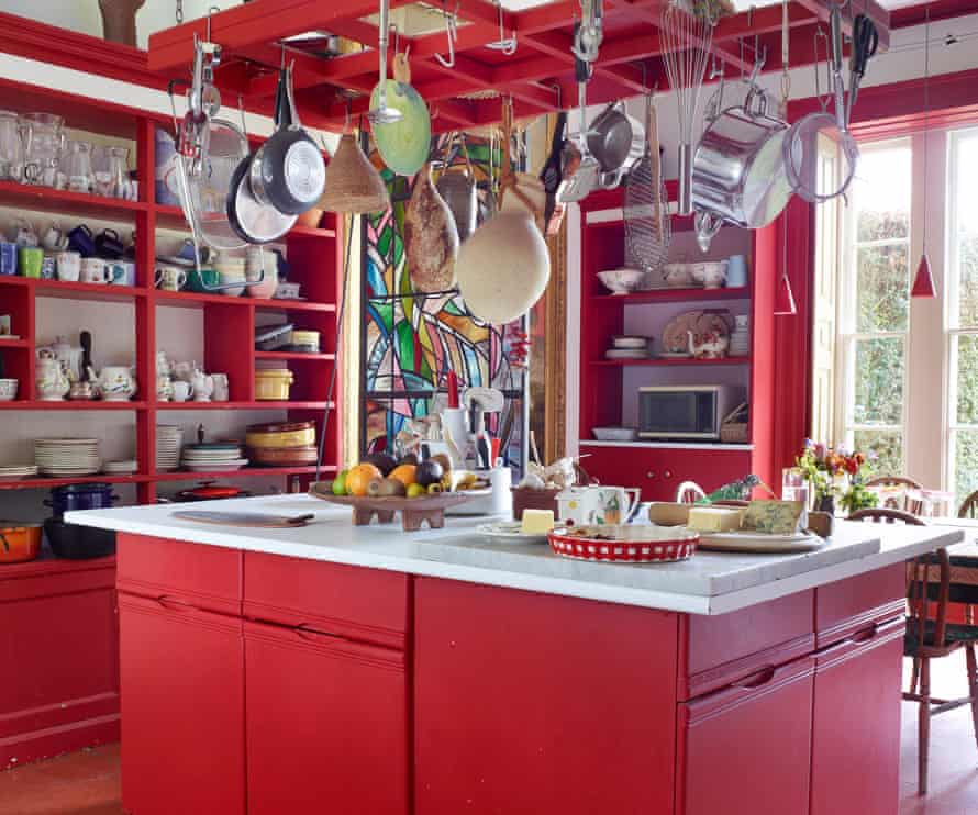 Red alert: the Japanese laquerwork-inspired kitchen.